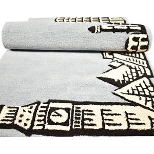 Alfombra de Lana Moderna Hecha a Mano con Diseño de Monumentos Mundiales Famosos, Fondo Gris Monocromático Global - Product Image 5