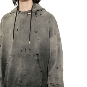 Vente en gros de sweats à capuche vintage délavés, qualité supérieure, effet délavé à l'acide, en coton mélangé épais, pour hommes, avec logo personnalisé - Product Image 4