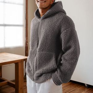 Sweat à capuche zippé en polaire Sherpa pour homme, coupe ample, style Teddy, vêtement d'extérieur décontracté pour l'hiver - Product Image 6