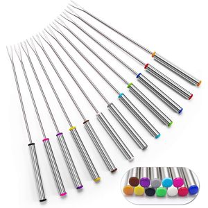 Set di 12 Forchette Colorate per Fonduta di Formaggio, Bastoncini in Acciaio Inox da 24 cm per S'mores con Manico Resistente al Calore per Cioccolato - Product Image 1