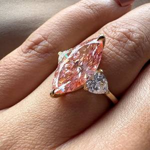 Anillo de cóctel exclusivo de moissanita rosa marquesa de color elegante para mujer, de plata 925 original, regalo de fiesta fino para chapado en oro - Product Image 4