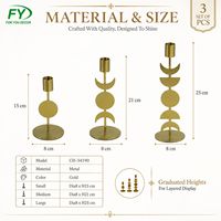 Ensemble de 3 bougeoirs en métal doré pour Ramadan, motif phases de lune, pour centre de table de l'Aïd, vente en gros