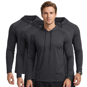 Sudadera de Punto con Capucha para Hombre, Color Gris Oscuro, Manga Larga, Transpirable, Color Sólido, para Primavera, con Capucha Ajustable y Orificios para los Pulgares - Product Image 3
