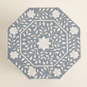 Branded Quality Handmade grey floral pattern Bone Inlay <b>Bedside</b> Table Fashion Craft India for bedroom decoration - Product Image 2