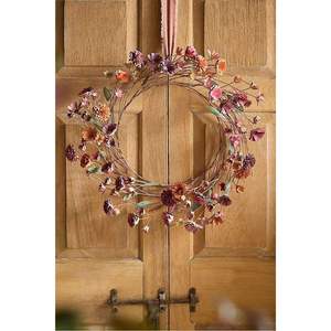 Corona floral metálica hecha a mano, redonda, para colgar en la pared, decoración navideña de interior, estilo tradicional, flores rojas, decoración para el hogar - Product Image 5