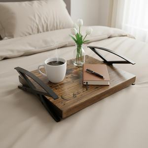 Bandeja de Servir Hecha a Mano de Hierro y Madera Maciza con Asas Metálicas Resistentes, Bandeja Rústica Moderna para Desayuno, Café, Té, Bocadillos, Decorativa - Product Image 1