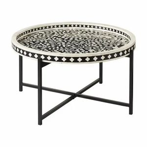 Taburete Otomano Rectangular Moderno con Incrustaciones de Resina Ósea y Patrón Geométrico, Estructura Metálica en Blanco y Negro, para Hogar, Hotel, Dormitorio, Apartamento - Product Image 6