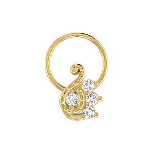 AJRETAIL Bijou de nez élégant et ethnique pour femme, en or 14 carats, motif floral avec diamant naturel de 0,08 ct - Product Image 1