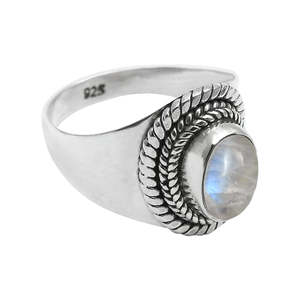 Bohemian Style Solid <b>Ring</b> With Oval Cut Rainbow Moonstone Gemstone <b>Crafted</b> From 925 Sterling Silver Handmade Unisex Design <b>Ring</b> - Product Image 1