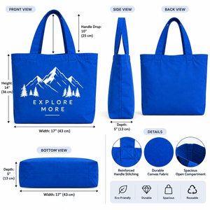 <b>Blue</b> Reusable Canvas Large <b>Tote</b> <b>Bag</b> Custom Logo Shopping Vest Handle for Supermarket Grocery Retail Wedding Wine - Product Image 2