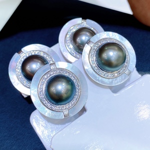 11-12mm Nearly Round Front Flawless 925 <b>Silver</b> Luxury <b>Stud</b> <b>Earrings</b> with Natural Gold Beads Light Luxury Design for Gift - Product Image 3