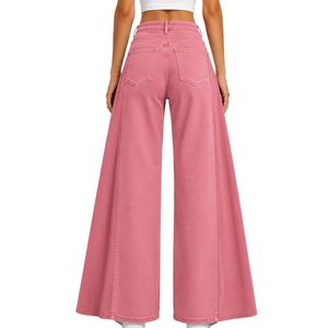 Custom Pink <b>Women</b> Wide Leg <b>Jeans</b> High Waist Loose Fit Denim Pants Casual Streetwear Fashion Trousers Trendy Baggy Style Apparel - Product Image 2