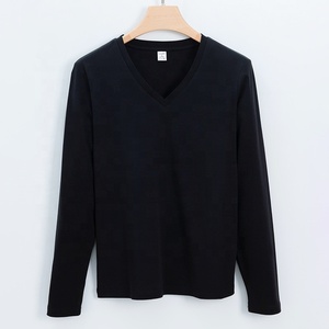 T-shirt vierge à manches longues et col en V de haute qualité 190 g/m² en coton mercerisé pour les femmes Vente en gros OEM Impression de logo personnalisée - Product Image 4