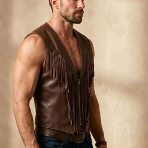<b>Mens</b> Vintage Fringe Vest Leather <b>Suede</b> Cowboy Western Sleeveless <b>Jacket</b> Tassel Rodeo Festival <b>Jacket</b> Premium OEM Apparel - Product Image 4