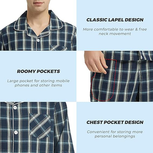 <b>Men</b> Plaid Long Sleeve <b>Pajamas</b> <b>Set</b> 100% Cotton Flannel Soft Autumn Sleepwear with Pocket Classical Style - Product Image 3