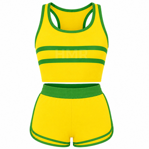 Ensemble short 2 pièces rayé jaune et vert HMR Sorority Sisterhood, sans manches, col rond, tricoté, sportif, coupe classique - Product Image 5