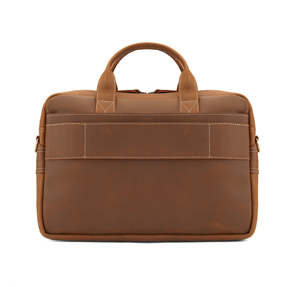 Brown Leather Laptop Bag with Dual Compartments Front Zipper Pockets and Adjustable Shoulder Strap Low MOQ - Product Image 2