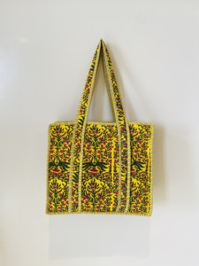 Sac fourre-tout vintage en pur coton grande capacité pour femme, motif floral indien matelassé, idéal pour les courses et les voyages, avec fermeture éclair - Product Image 2