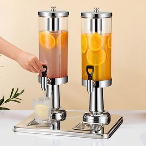 Dispensador de bebidas de acero inoxidable plateado doble de 6L, exprimidor transparente con jarra de agua fría y caliente, dispensador de bebidas con cilindro de hielo - Product Image 1