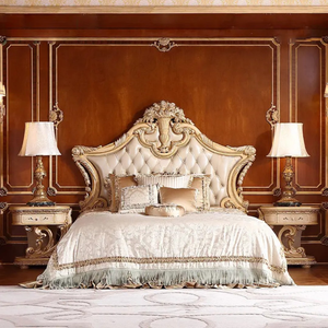 Free Shipping Luxury Gold Solid Mahogany Wood <b>Antique</b> European Carved Bedroom Set Furniture Made Indonesia Kiky Home Furniture - Product Image 2