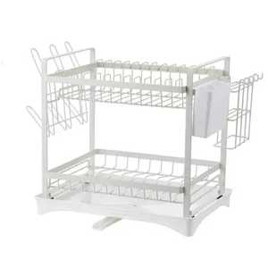 White 2 Tier Kitchen <b>Dish</b> Drying <b>Rack</b> Countertop Organizer With Utensil Holder And <b>Drain</b> Board - Product Image 1