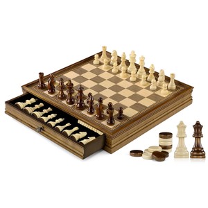 ชุดหมากรุกไม้สักพรีเมียมฝังทองเหลือง - กระดานเกมสุดหรูทำมือ - Product Image 3