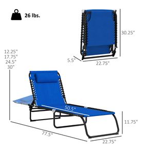 2 Sedie a Sdraio Pieghevoli Blu per Piscina con Schienale Reclinabile a 4 Posizioni, Cuscino, Rete Traspirante e Seduta con Elastici, Telaio in Alluminio - Product Image 3