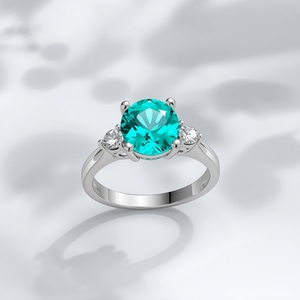 14K <b>White</b> <b>Gold</b> Round Cut Paraiba Color Gemstone <b>Ring</b> Custom Fine Jewelry Manufacturer - Product Image 2