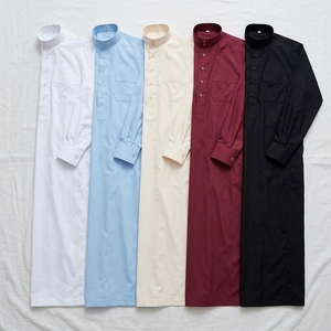 Qamis Homme en Coton Modeste à Manches Longues Coupe Ample Robe Islamique Couleur Unie Légère Robe de Prière Personnalisable OEM - Product Image 3