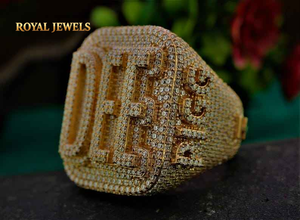Custom letter moissanite <b>ring</b> Gold Plated <b>ice</b> cube Silver jewelry Men's initial signet <b>ring</b> Moissanite <b>ring</b> - Product Image 1