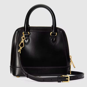 Sac à bandoulière en cuir véritable noir pour femme, sac à main dôme avec fermeture éclair et quincaillerie dorée pour les trajets quotidiens - Product Image 3
