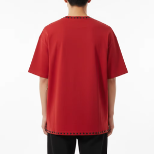 GAPTON Men's <b>Red</b> <b>Oversized</b> Short Sleeve O-Neck T-<b>Shirt</b> With Custom Print Street Style Jersey Knitted Cotton - Product Image 4