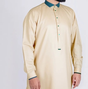 Thobe blanc pour homme à manches longues, col montant, en coton, longueur ras du sol, tenue de prière modeste, style Moyen-Orient, toutes saisons - Product Image 4