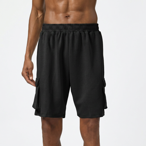 Shorts cargo gris uni pour homme, taille élastique, taille mi-haute, respirant, en coton, décontracté, avec poches latérales - Product Image 6