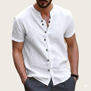 Hawaii New Fashionable Men's Retro Button <b>Shirts</b> Linen/Cotton Breathable V-neck Casual Short Sleeve for Summer - Product Image 4