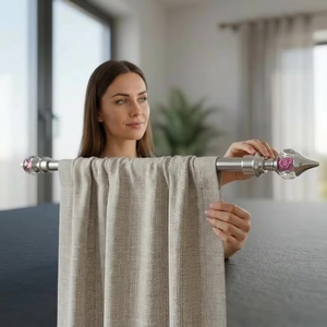 Modern Crystal <b>Curtain</b> Finials with Pink Center and Chrome Base - Product Image 4