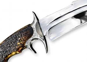 Herramienta utilitaria para exteriores de acero inoxidable de alto carbono pulido a espejo, hecha a mano, con mango de asta de ciervo y escamas de cuerno, con protección para los dedos y soporte para el pulgar. - Product Image 2
