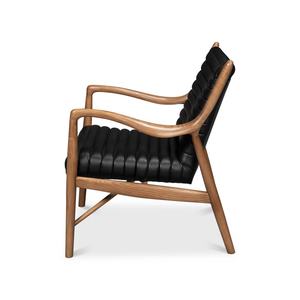 Fauteuils modernes en teck massif avec coussin en cuir PU, finition marron, chaise longue de haute qualité pour salon et appartement - Product Image 3