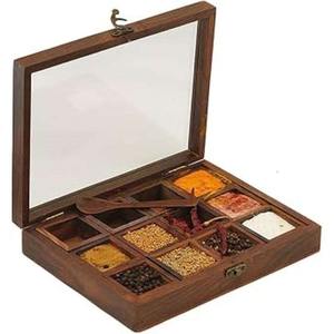 Boîte de rangement pour thé et épices en bois, best-seller, rectangle, organisateur de cuisine, fait main en Inde - Product Image 1