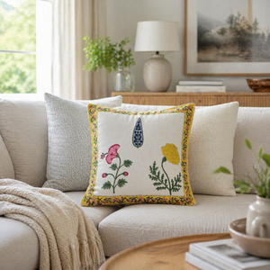 Hand Block Printed Cotton Cushion Cover Decorative <b>Sofa</b> <b>Pillow</b> Cover with Floral Motif for Living Room Home Decor - Product Image 2