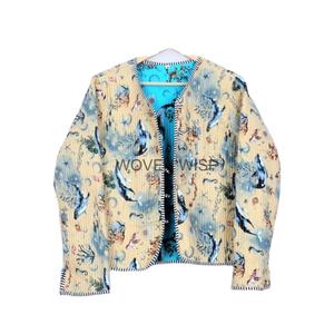 Chaqueta acolchada de algodón con estampado de bloque de mano Reversible de otoño Fabricación al por mayor Abrigo cortavientos corto de bajo precio - Product Image 2