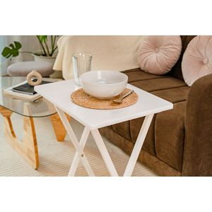 Modern Minimalist 4-Piece White Rubberwood <b>Folding</b> TV <b>Tray</b> <b>Table</b> Set with Storage Rack for Home Office - Product Image 4