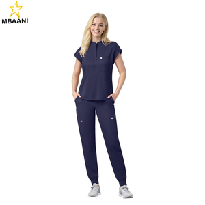 ชุดสครับสำหรับผู้หญิง ชุดยูนิฟอร์มพยาบาล เสื้อสครับกันยับ กางเกงจ็อกเกอร์ 11 กระเป๋า ผ้าสี่ทิศทางยืดได้ ชุดทำงาน - Product Image 1