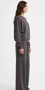 Women Casual Solid Grey <b>2</b> <b>Piece</b> Lounge <b>Set</b> Off Shoulder Sweatshirt <b>and</b> Wide Leg Pants - Product Image 2