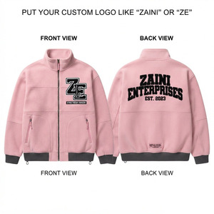 เสื้อแจ็คเก็ตวิ่งผ้าฟลีซพรีเมียม 240 กรัม ซิปเต็มตัว คอสูง ปักโลโก้ สีชมพู-ดำ ปลายแขนริบบิ้น กันน้ำ สะท้อนแสง สำหรับผู้ชาย - Product Image 1