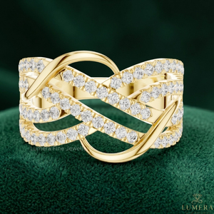 Luxury 18K Gold Plated Lab Grown Diamond Infinity Criss Cross Multi <b>Row</b> Pave Statement Wedding Engagement Ring IGI Certified - Product Image 1