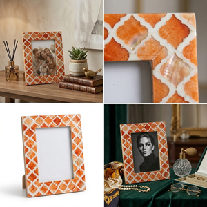 bone in lay premium Modern Rectangular Wooden <b>Photo</b> <b>Frame</b> Handmade <b>Black</b> White Geometric Design Vertical Tabletop Display - Product Image 3