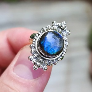 <b>Labradorite</b> <b>Ring</b> 925 Sterling Silver Handmade Boho Statement Promise Jewelry for Women Natural Round Shape Gemstone Jewelry - Product Image 1