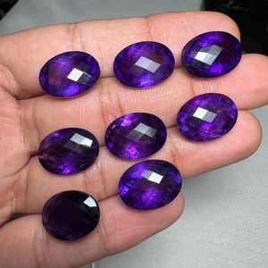 Amatista Natural de Corte Ovalado, Gema Suelta, Amatista Pulida con Corte Facetado para Joyería, Amatista de Calidad Increíble con Diseño de Tablero de Ajedrez - Product Image 3