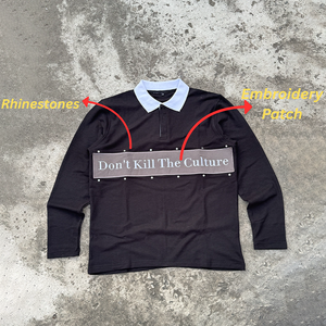 Men's Long Sleeve High <b>Collar</b> <b>T</b>-<b>Shirt</b> Casual Woven Nonwoven 100% Cotton Anti-Wrinkle Embroidery Patch Print Rhinestones Street - Product Image 1